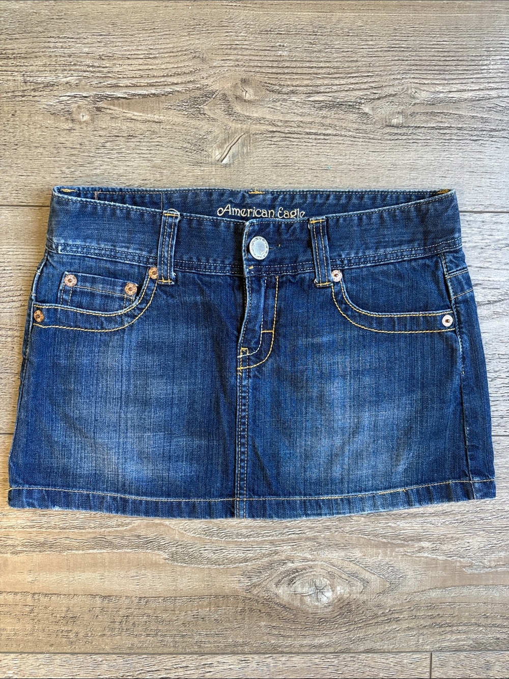 Y2K Vintage American Eagle Outfitters Denim Dark Blue Low Rise Jean Mini Skirt